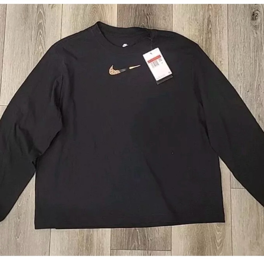Black Nike Tee with Leopard Print Logo